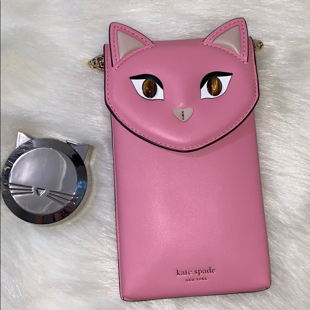 Kate Spade Meow Cat Crossbody Bag Leather North South Gold Chain Novelty Purse - Picture 8 of 10